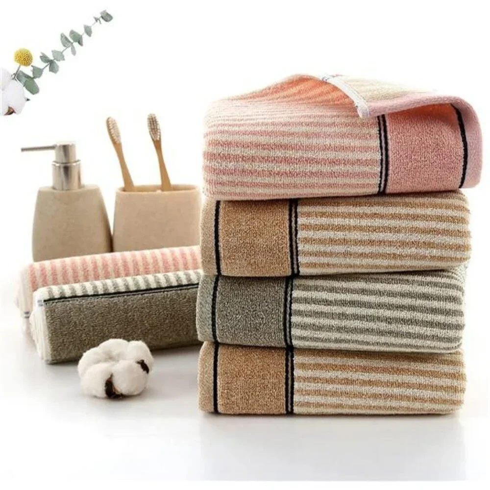 Cotton hand towels set of 2 soft absorbent striped bathroom kitchen spa decor